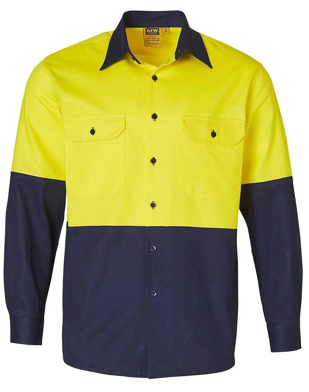 Cotton Drill Safety Shirt SW54 Work Wear Australian Industrial Wear S Fluoro Yellow/Navy